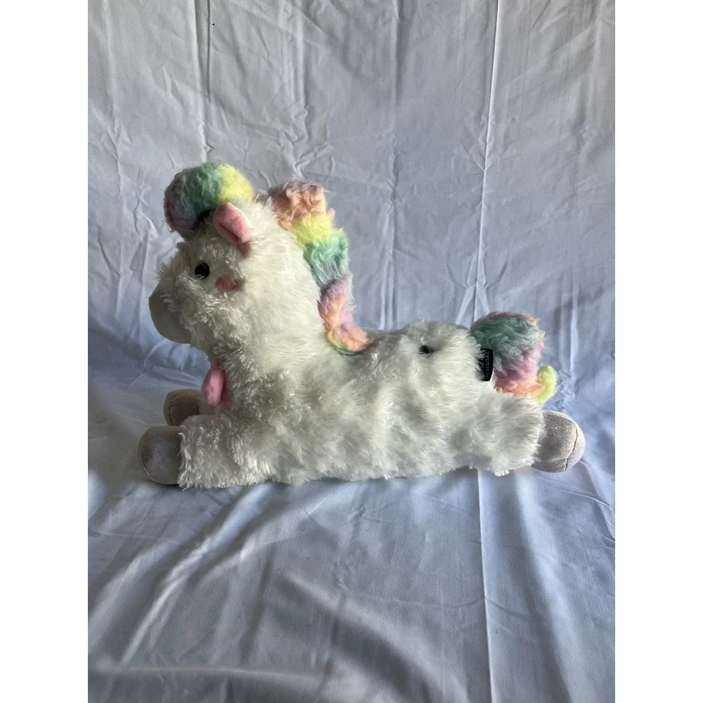 FAO Schwarz LED Light Up Unicorn Plush White Rainbow Mane Silver Horn Heart 12in